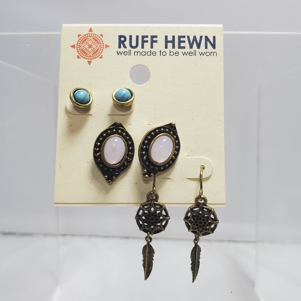 Ruff Hewn trio earrings